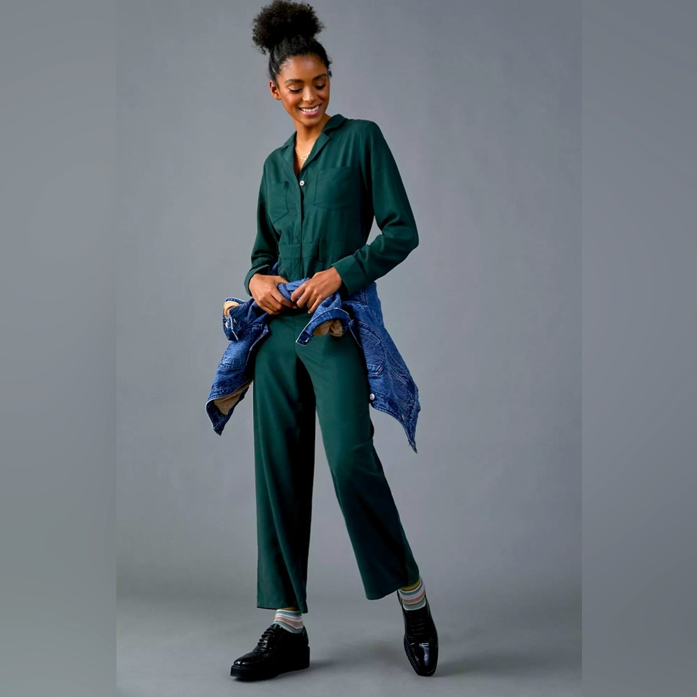 NWT Anthropologie dRa Los Angeles Green Utility Long Sleeve Jumpsuit